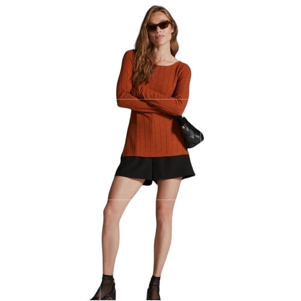 Anthropologie Wide Rib Side Slit Long Sleeve Sweater
